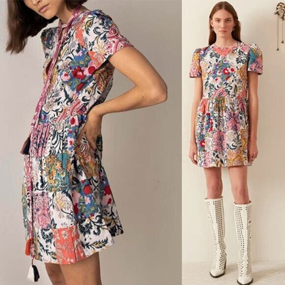 NEW Alix of Bohemia Mila Patchwork Quilted Mini Dress Multi Color Size: Medium - Picture 1 of 8